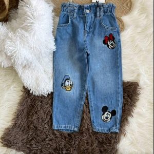 Дънки за момичета Mom fit, Minnie and friends