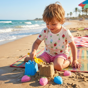 Детски летен комплект „Strawberry Beach Day“ – Розова магия и пясъчни замъци