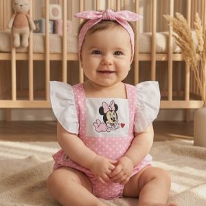 Бебешки ромпър „Minnie Dots & Ruffles“ – Розов