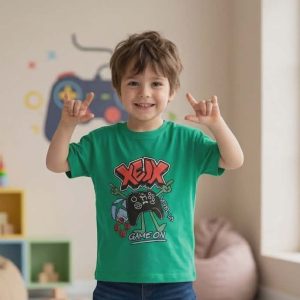 Детска тениска „Level Up: Game On“ – Зелена