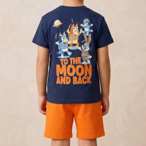 Детски летен комплект от две части: Тениска и къси панталони „To the Moon and Back“