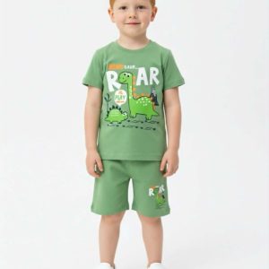 Детски памучен комплект „Dino Play“ – масленозелен