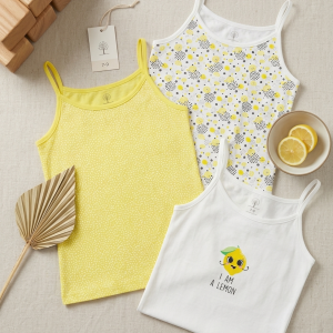 Комплект от 3 бр. памучни потници за момиче „Lemon Fresh“