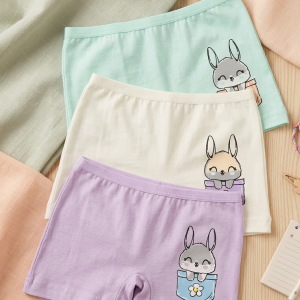 Детски памучни боксерки за момичета „Cute Bunny“ – Комплект 3 бр. Мента/Бяло/Лилаво (5-7 г.)