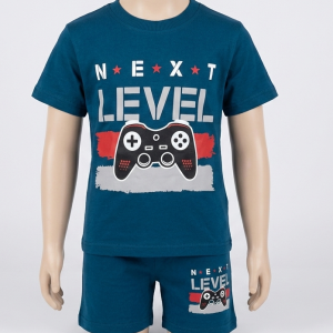Детски летен комплект от 2 части „Next Level“ – Синя геймърска тениска и къси панталонки