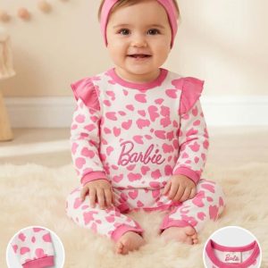 Бебешки сет ромпър с лента за глава Barbie