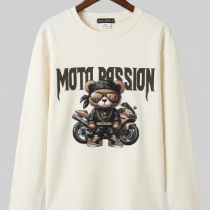 Детска памучна блуза „Moto Passion Bear“ – Екрю / Бяла (Италия) Детска памучна блуза „Moto Passion Bear“ – Екрю / Бяла (Италия)